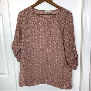 3/$25 Retro 70’s Print Rolled Sleeve Blouse Medium